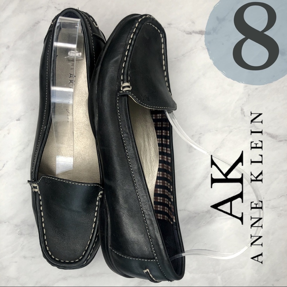Anne Klein Moc Toe Black Leather Loafer Moccasin 8